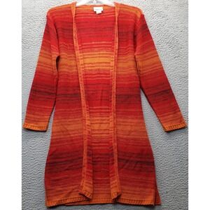 Caren Sport Duster Cardigan Womens 2X Multicolor Striped Belted Waist Open Front